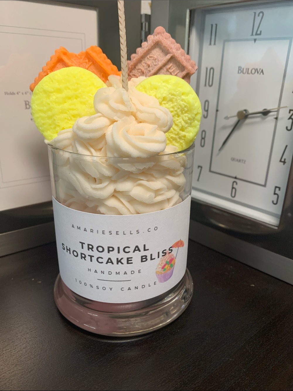Tropical Shortcake Bliss Soy Candle - Cream with Yellow & Pink Accents